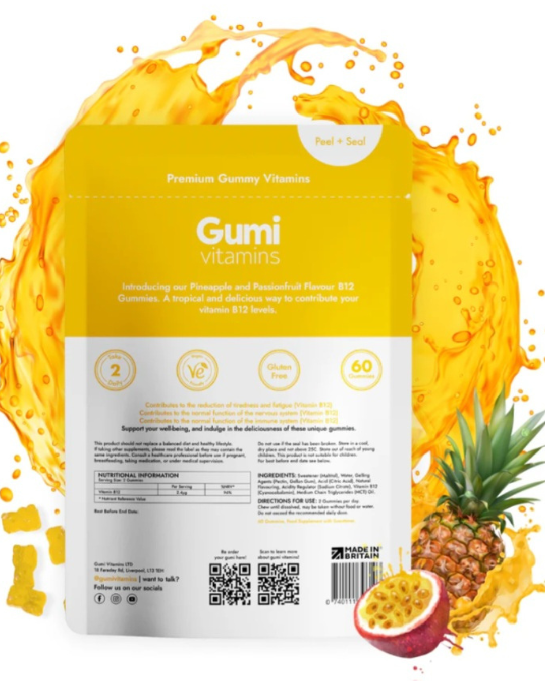 Vitamin B12 Gummies – Pineapple & Passionfruit | 60 Vegan Gummies | Dietary Supplement